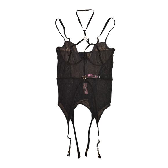 ADORE ME NEW $65 Black Sheer Mesh Bustier Garter Lingerie 34C - Picture 1 of 3